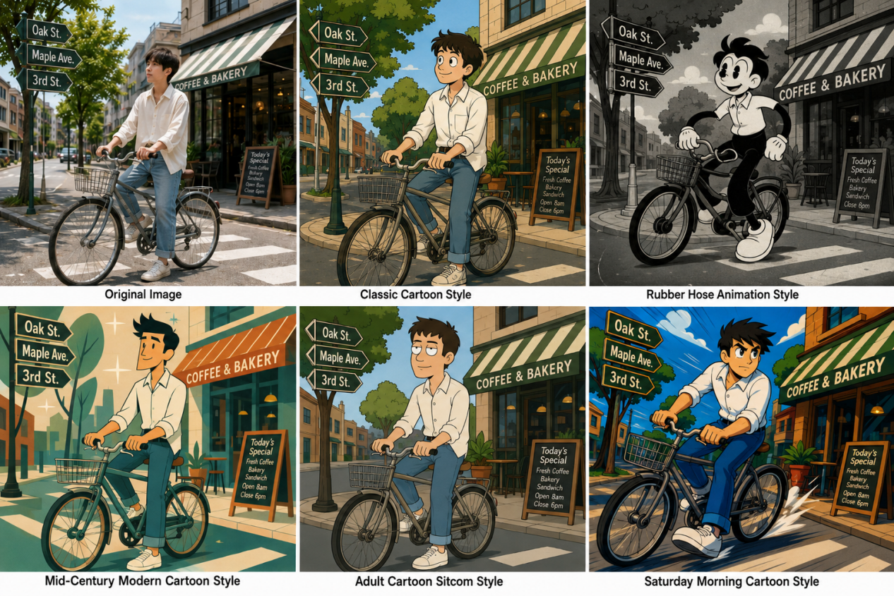 Traditional 2D cartoon styles for AI comparison